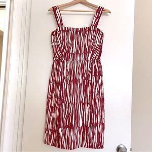 MAX MARA Pure Linen Flax Burgundy Wine Red Abstract Pattern Dress Made in Italy